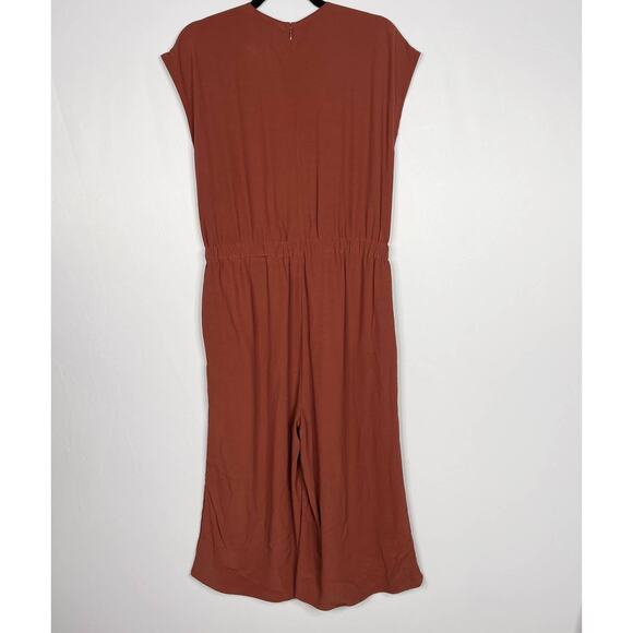 Eileen Fisher PS Petite Small Russet Orange Wide Leg Jumpsuit Surplice Neck - Picture 2 of 11